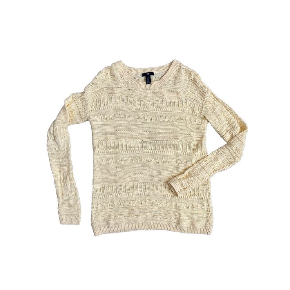 Gap Yellow 100% Cotton Cable Knit Crewneck Sweater XS Classic Preppy Cottagecore